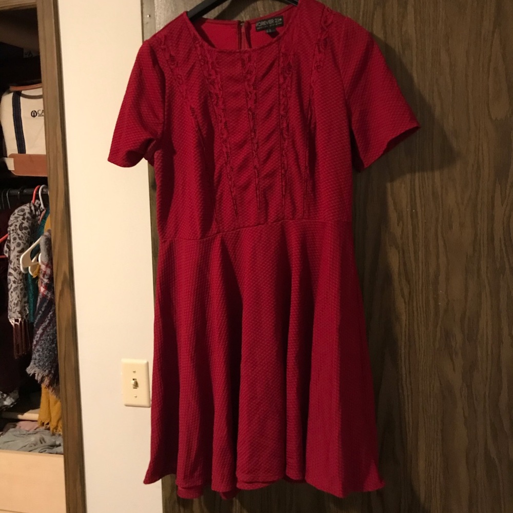 Forever 21+ berry colored dress with lace details.